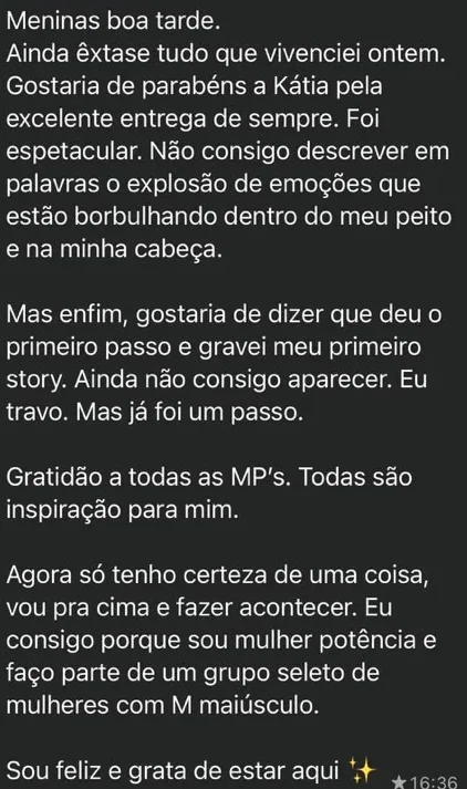 Relato sobre coragem para gravar o primeiro story depois do Mulher Potência