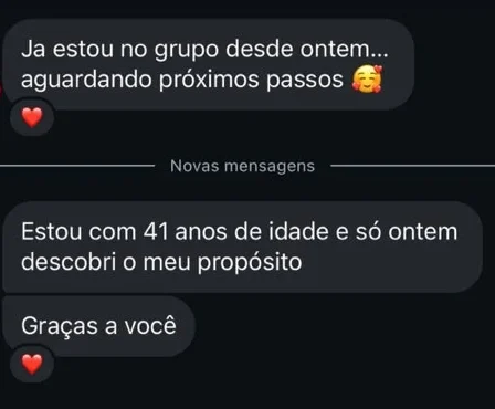 Mensagem de uma participante que descobriu seu propósito aos 41 anos